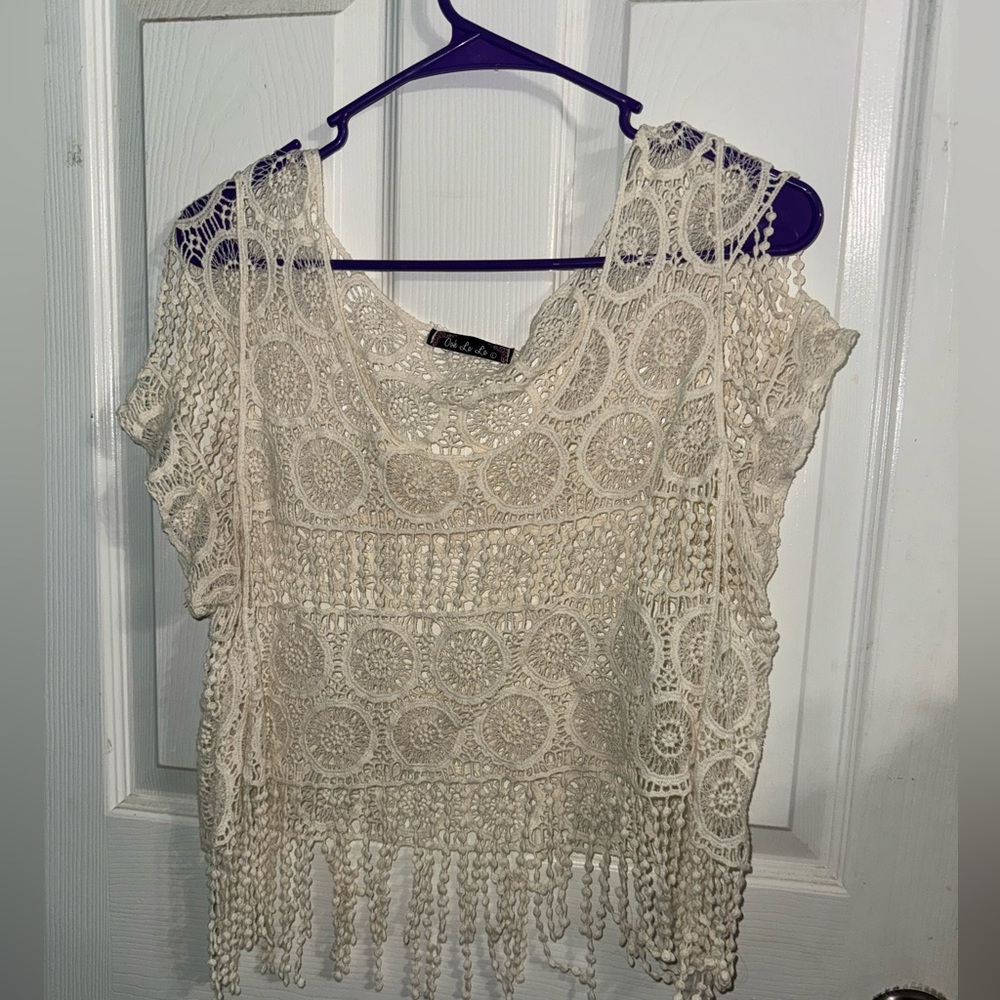 Chic Cream Crochet Fringe Blouse